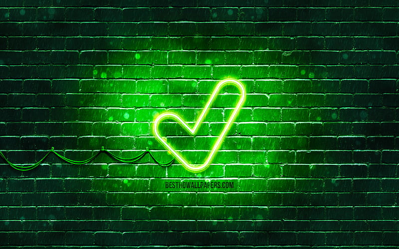 Check neon icon green background, neon symbols, Check, neon icons, Check sign, computer signs, Check icon, computer icons, HD wallpaper
