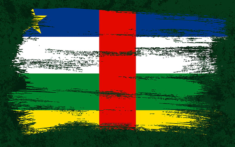 Flag of Central African Republic, grunge flags, African countries, national symbols, brush stroke, grunge art, CAR flag, Central African Republic flag, Africa, Central African Republic, HD wallpaper