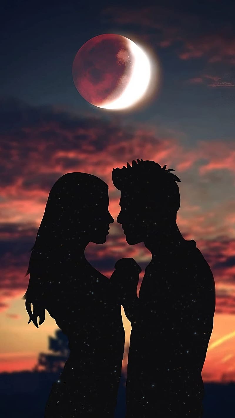 Couple Moon, Silhouette Couple, couple in love, HD phone wallpaper