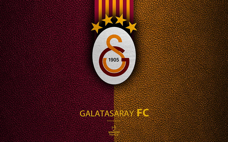 Galatasaray FC Turkish football club, leather texture, emblem, logo, Super Lig, Istanbul, Turkey, football, Turkish Football Championship, HD wallpaper