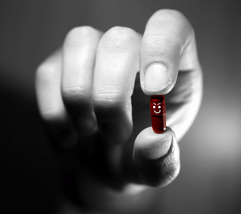 Evil Pill, background, evil red, hand, HD wallpaper