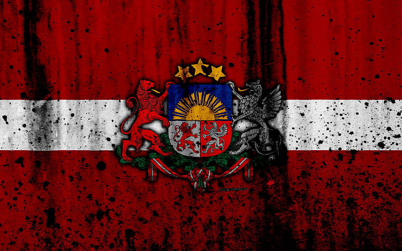 Latvian flag grunge, flag of Latvia, Europe, Latvia, national symbolism, coat of arms of Latvia, Latvian coat of arms, HD wallpaper