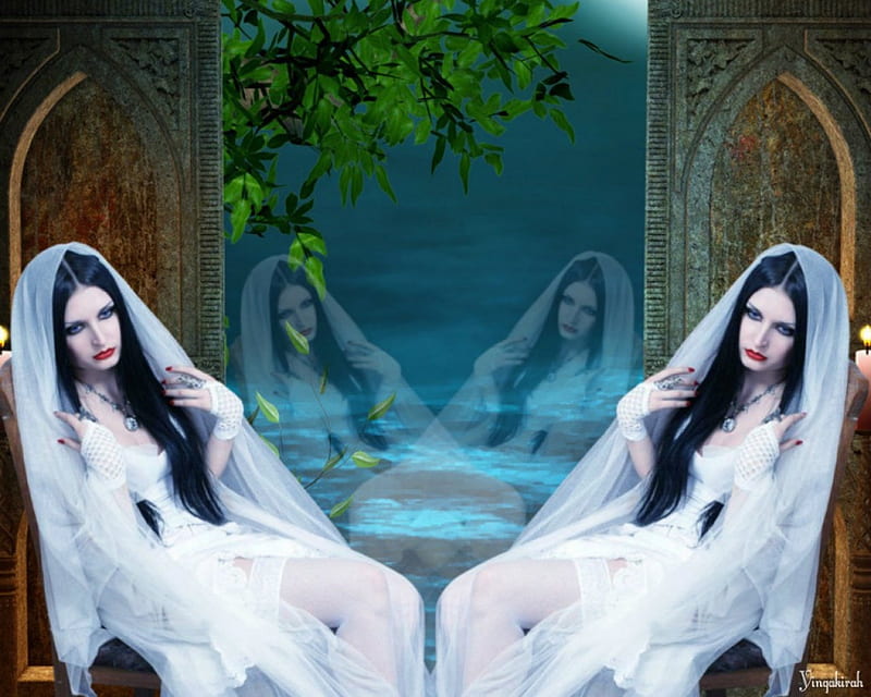 Gothic Night, collage, gothic, woman, veil, HD wallpaper