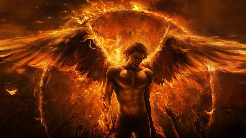 Lucifer Illustration Dark Angel Fire Flame Hell Fire, HD wallpaper