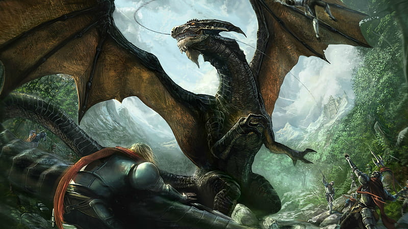 Fantasy Dragon Attacked By Soldiers Dreamy, HD wallpaper