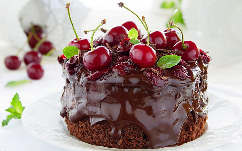 chocolate cake, cherry cake, dessert, cake, sweets, chocolate, HD wallpaper
