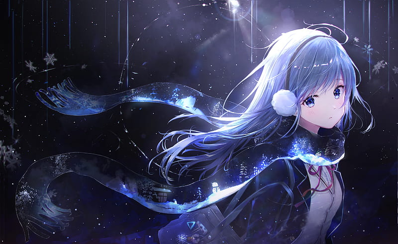 Wallpaper the dark background, anime, blue eyes, long hair