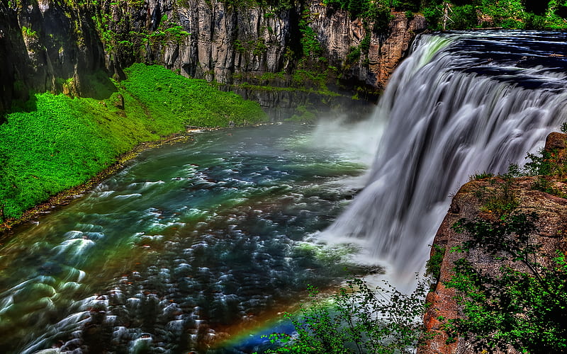 Mesa Falls, colorful, waterfall, cascade, bonito, HD wallpaper