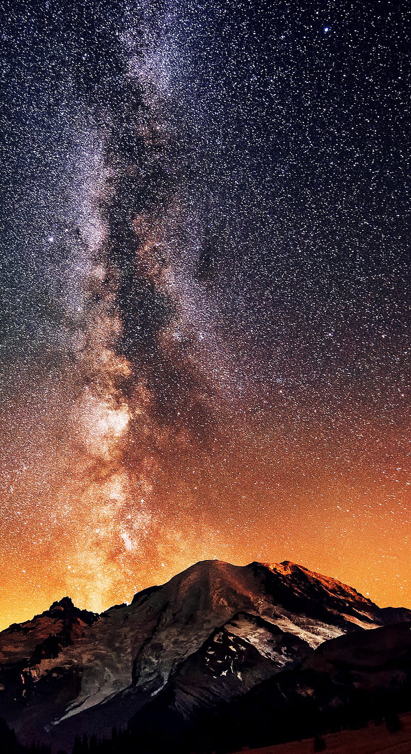 Mountain Stars amoled, colors, night, note, samsung, sky, space, HD phone wallpaper