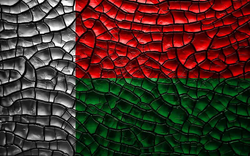 Flag of Madagascar cracked soil, Africa, Madagascar flag, 3D art, Madagascar, African countries, national symbols, Madagascar 3D flag, HD wallpaper