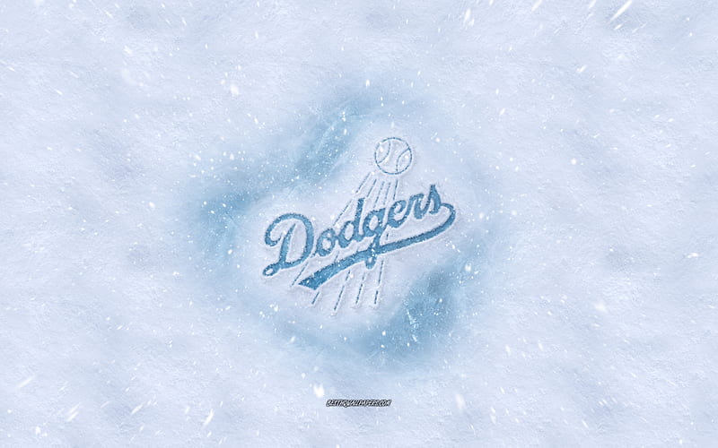 Los Angeles Dodgers logo, American baseball club, winter concepts, MLB, Los Angeles Dodgers ice logo, snow texture, Los Angeles, California, USA, snow background, Los Angeles Dodgers, baseball, HD wallpaper
