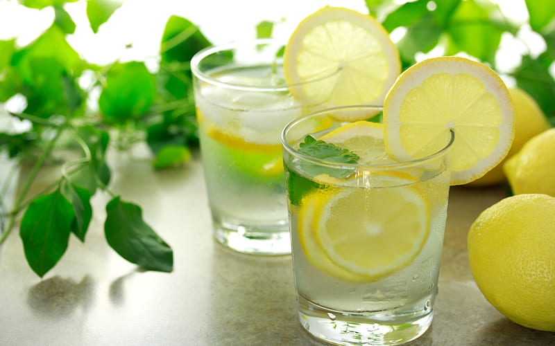lemonade, lemons, a glass of lemonade, mint leaves, HD wallpaper