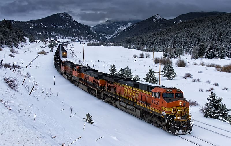 Landscape, Winter, Snow, Mountain, Train, Vehicles, HD wallpaper