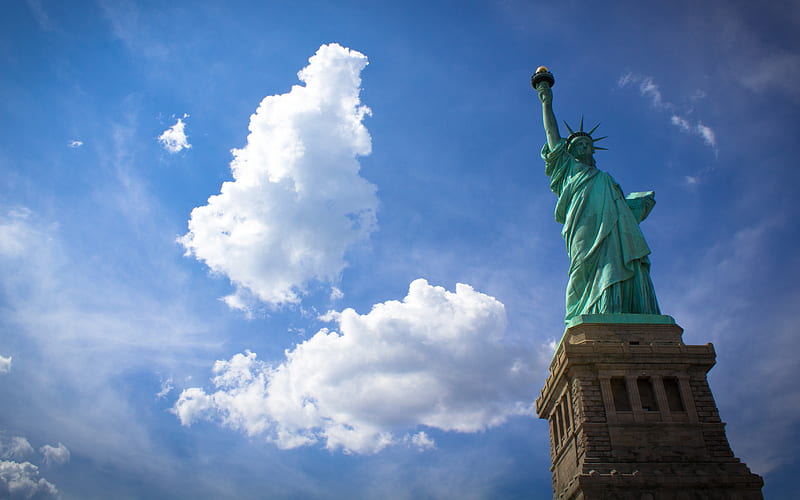 Statue of Liberty, New York, monument, USA, Liberty Island, blue sky, July 4, Independence Day, HD wallpaper