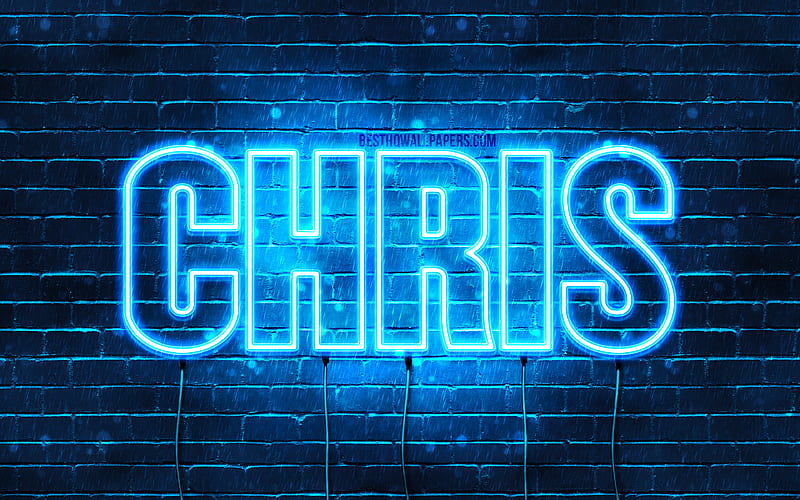 Chris with names, horizontal text, Chris name, blue neon lights, with Chris name, HD wallpaper