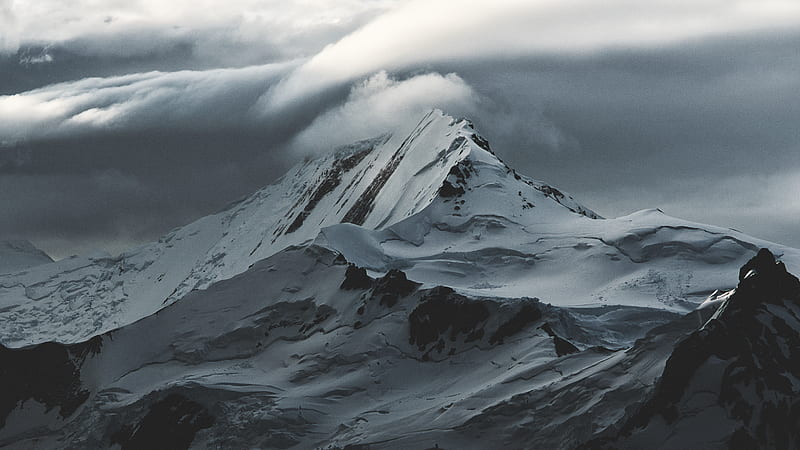 snow covered mountain under white clouds, HD wallpaper