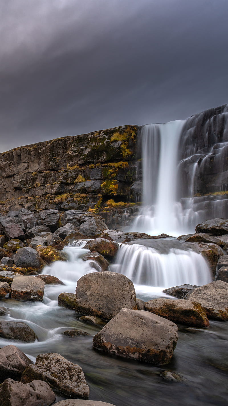 Waterfall , rocks, background, lockscreen, nature, HD phone wallpaper