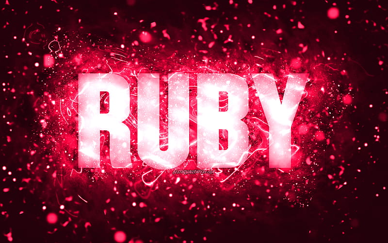 Happy Birtay Ruby pink neon lights, Ruby name, creative, Ruby Happy Birtay, Ruby Birtay, popular american female names, with Ruby name, Ruby, HD wallpaper