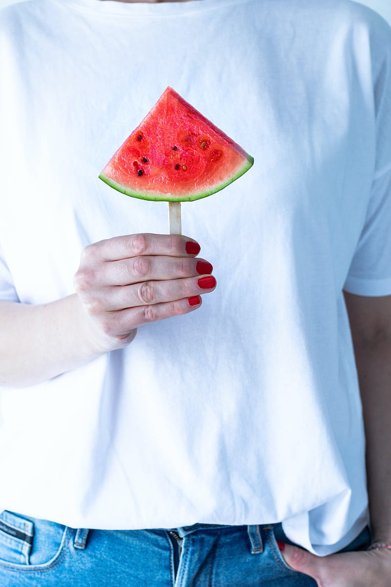 watermelon, fruit, hand, girl, HD phone wallpaper
