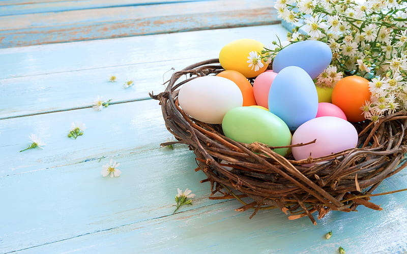 Easter eggs, spring decoration, Easter, decorated colored eggs, April, HD wallpaper