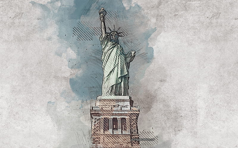 Statue of Liberty, New York, USA, grunge art, creative art, painted Statue of Liberty, drawing, Statue of Liberty grunge, digital art, New York grunge, HD wallpaper