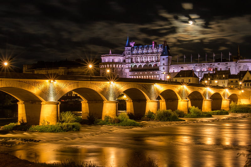 Bridges, Bridge, Amboise, Castle, France, Loire River, HD wallpaper