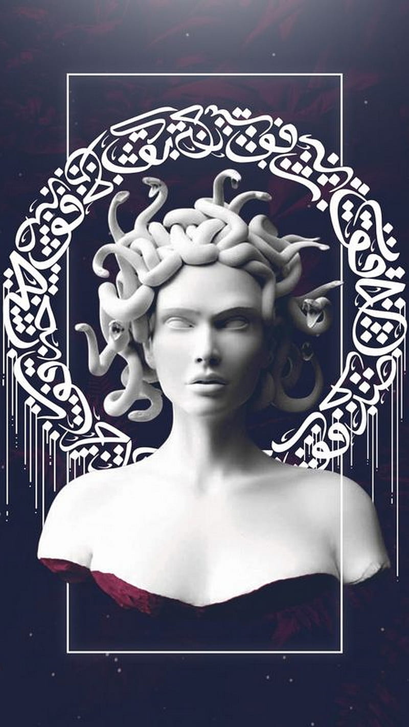 Medusa, statue, vaporwave, black and white, HD phone wallpaper