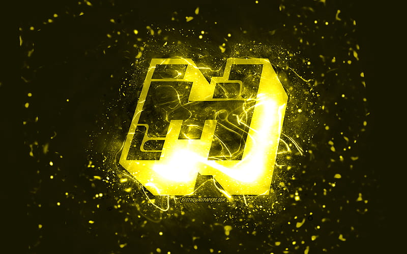 Minecraft yellow logo, , yellow neon lights, creative, yellow abstract background, Minecraft logo, online games, Minecraft, HD wallpaper