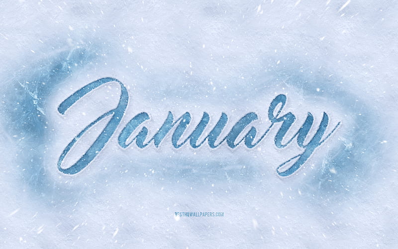 January inscription on the snow, snowy winter background, January concepts, winter months, winter background, January month, HD wallpaper