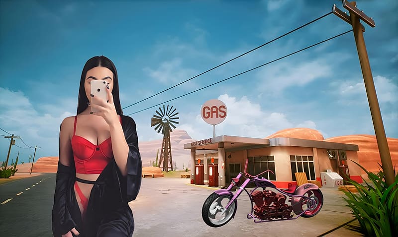 Cynthia Marie and the Chopper in the West, Fast Food, Cynthia Marie, Chopper, Motorcycle, Cool, West, Social Media, Girl, Texas, Desert, Gas Station, Teen, Snacks, Convenience Store, Outfit, Harley Davidson, Route 66, Selfie, HD wallpaper