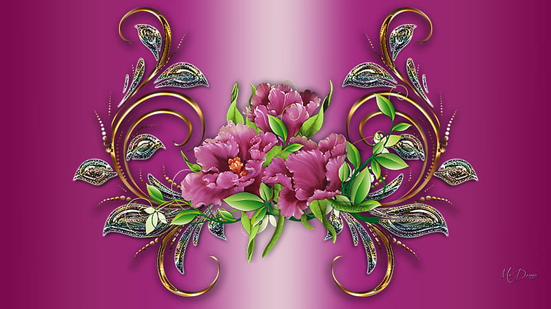 Pink Gilded, Firefox theme, gradient, purple, filigree, poppies, glitter, flowers, pink, HD wallpaper