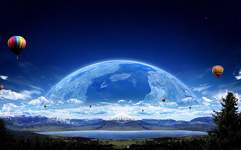 Air Ballon Planet, air, balloon, planet, digital-universe, scifi, HD wallpaper