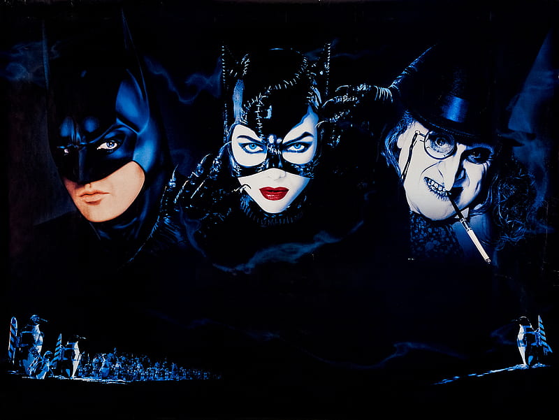 Batman, Batman Returns, Catwoman, Danny DeVito, Michael Keaton, Michelle Pfeiffer, Penguin (DC Comics), HD wallpaper