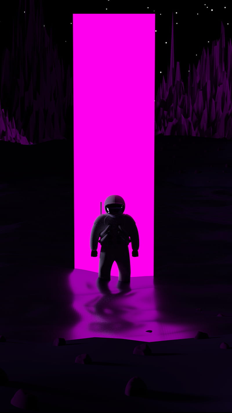 Into Venus, astronaut, black, purple, render, space, venus, HD phone wallpaper