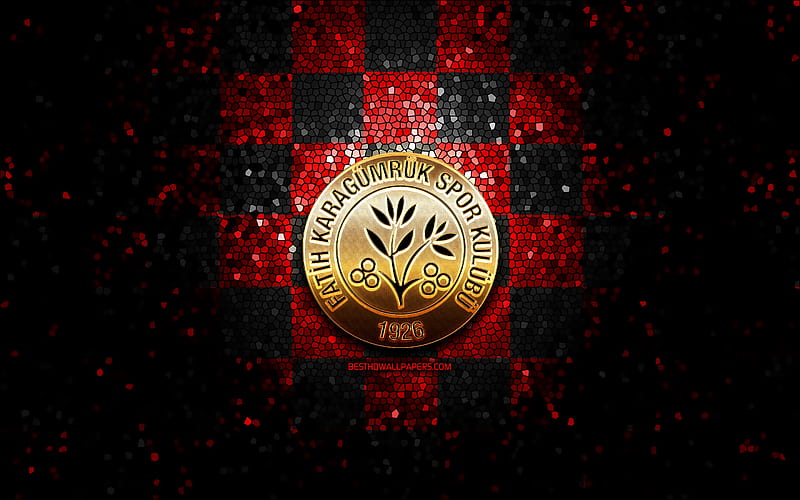 Karagumrukspor FC, glitter logo, 1 Lig, red black checkered background, soccer, turkish football club, Karagumrukspor logo, mosaic art, TFF First League, football, Fatih Karagumruk SK, HD wallpaper