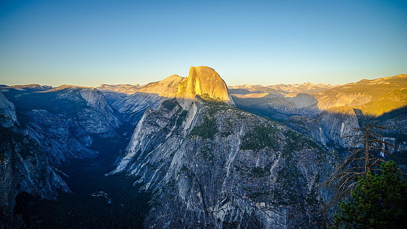 Dream Scape, sunlight, mountain, USA, rock, snow, peak, Yosemite national park, trees, HD wallpaper
