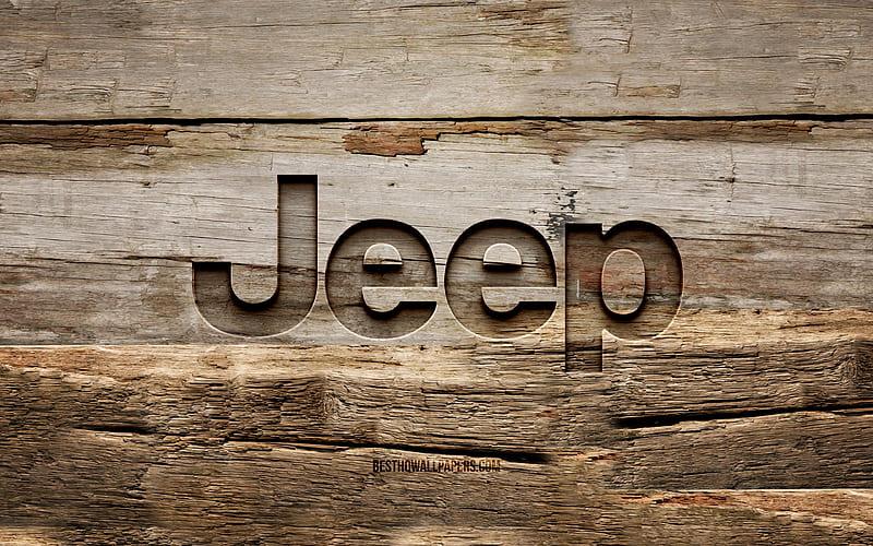 Jeep wooden logo, , wooden backgrounds, cars brands, Jeep logo, creative, wood carving, Jeep, HD wallpaper
