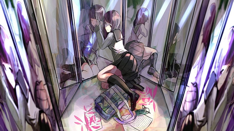 Prison of Mirrors, Gothic Girl, Colours, New, Anime, BG, Prison, Wall, Beauty, Girl, Mirrors, HighSchool Lady, HD wallpaper