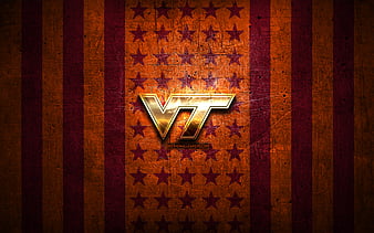 Virginia Tech Hokies, glitter logo, NCAA, orange purple checkered ...