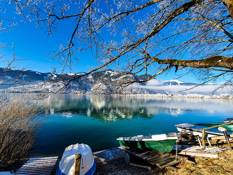 Lake , sky, invierno, lago, landscape, montain, nature, paisajes, sky, winter, HD wallpaper