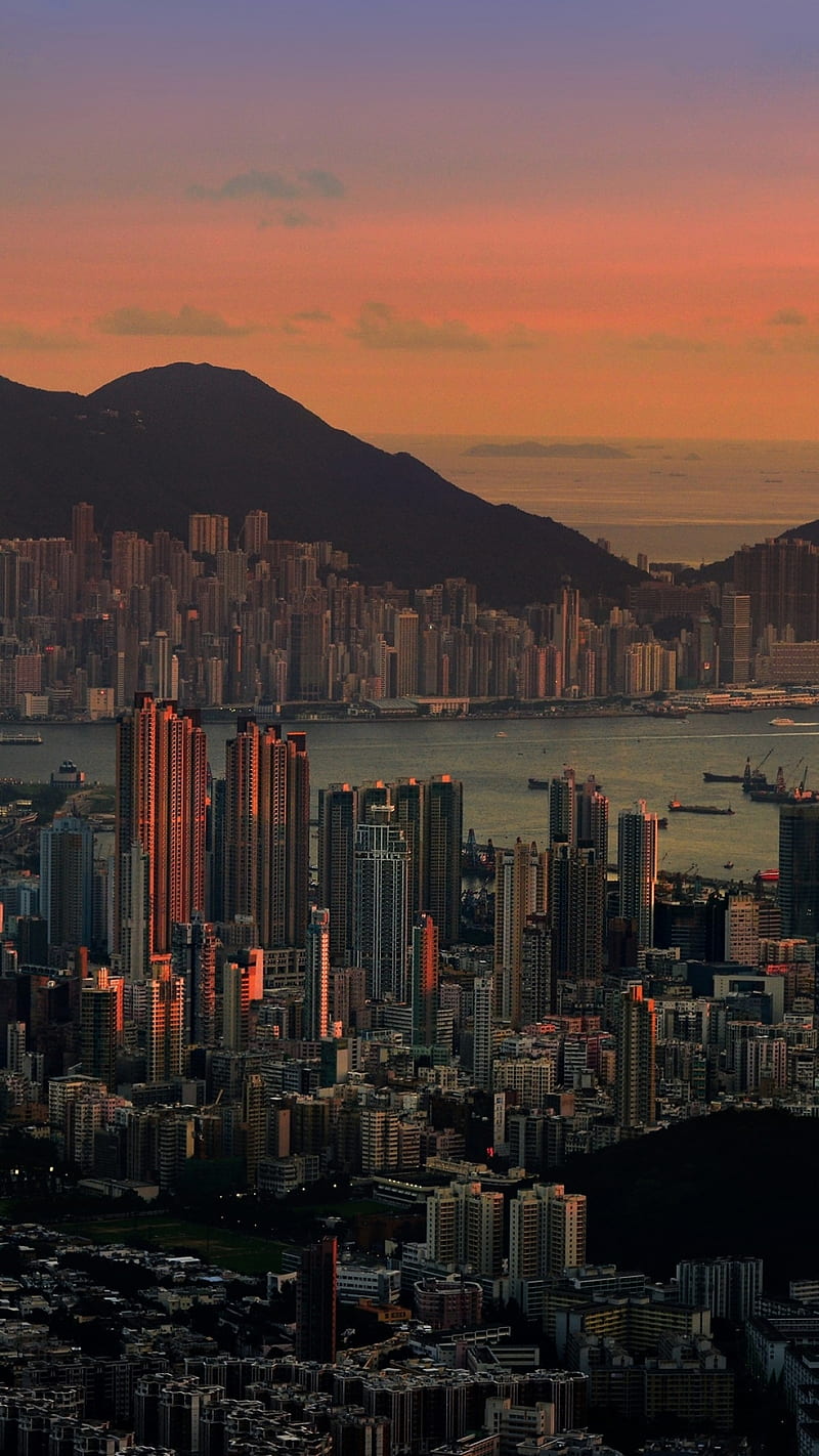 / Man Made Hong Kong Phone , China, Megapolis, Landscape, Sea, Harbor,, Hong Kong Sunrise, HD phone wallpaper