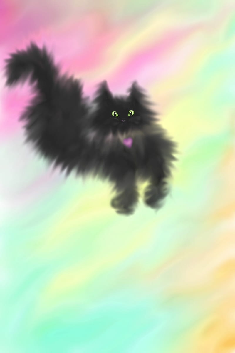 Silly Cottoncandy Black Cat Cats Cute Dream Kawaii Pretty Sunset Watercolor Hd Mobile Wallpaper Peakpx