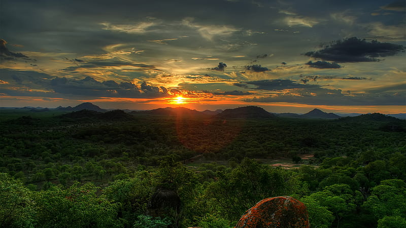 Africa Green Mountain Valley Zimbabwe During Sunset African, HD wallpaper