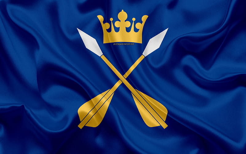 Flag of Dalarna County silk flag, Dalarna lan flag, silk texture, Dalarna County, Sweden, regions of Sweden, Dalarna flag, HD wallpaper