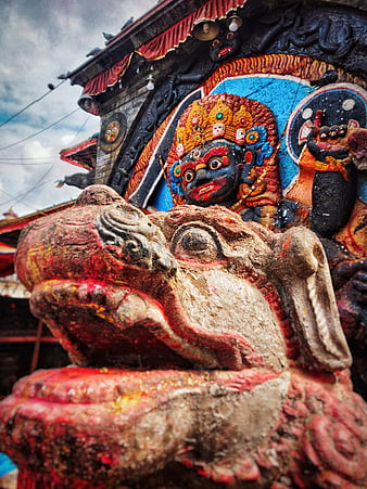 Kaal bhairav, god, nepal, stone, statue, bonito, red, colour, HD phone  wallpaper | Peakpx