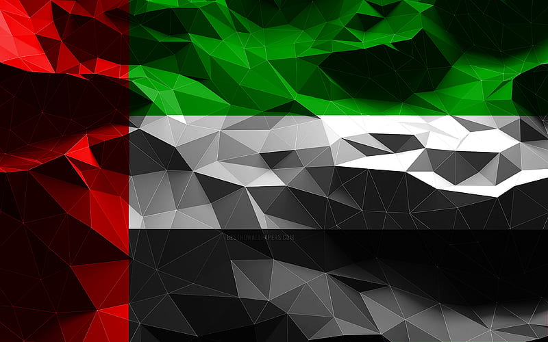 UAE flag, low poly art, Asian countries, national symbols, Flag of United Arab Emirates, 3D flags, United Arab Emirates flag, United Arab Emirates, Asia, Flag of UAE, United Arab Emirates 3D flag, HD wallpaper