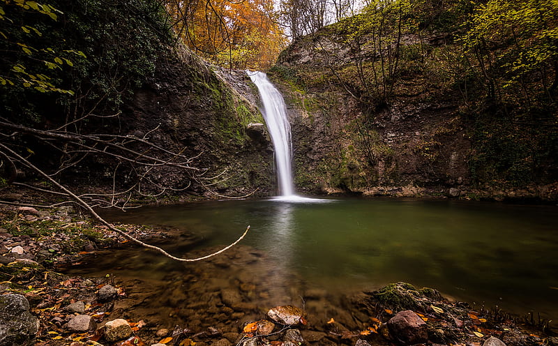 Waterfall Ultra, Nature, Waterfalls, Autumn, Fall, blooddrainergraphy, bulgaria, waterfall, HD wallpaper
