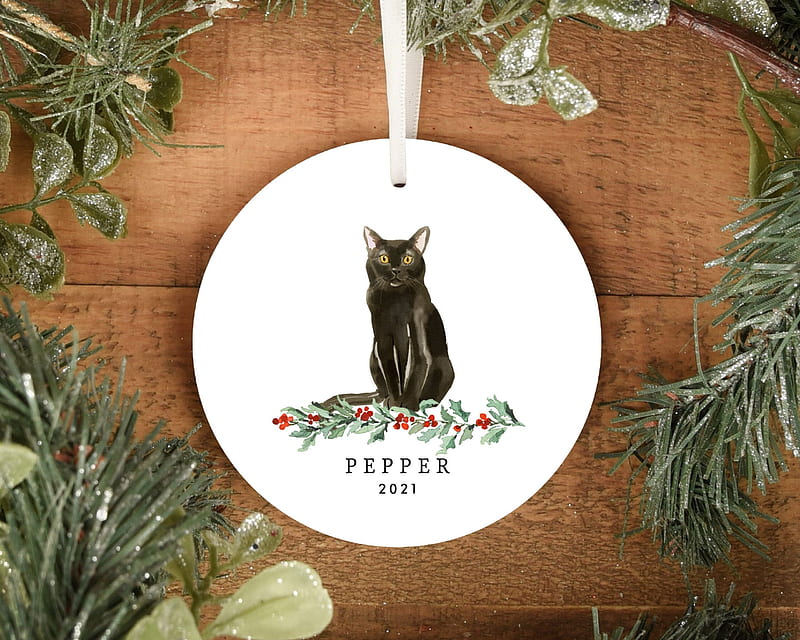 Personalized Name Black Cat Christmas Tree Ornament, HD wallpaper