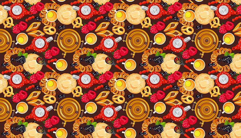Texture, goodies, pattern, red, food, yellow, fruit, berry, cup, paper, HD wallpaper