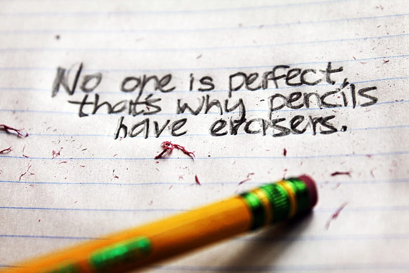 Erasing Perfection, paper, pencil, inspire, quote, HD wallpaper